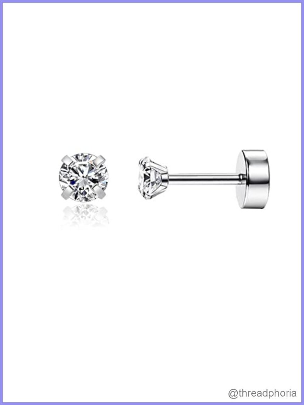 Screw Back CZ Stud Earrings 316L Stainless Steel Hypoallergenic